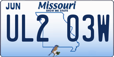 MO license plate UL2O3W