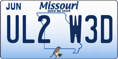 MO license plate UL2W3D