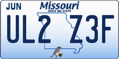 MO license plate UL2Z3F