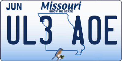 MO license plate UL3A0E