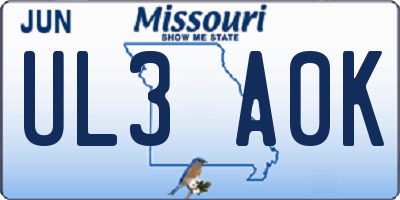 MO license plate UL3A0K