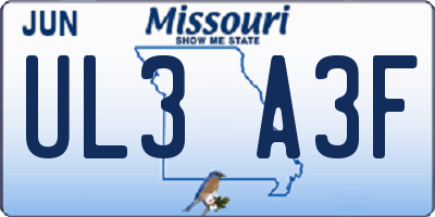 MO license plate UL3A3F