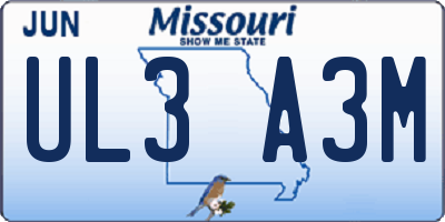 MO license plate UL3A3M