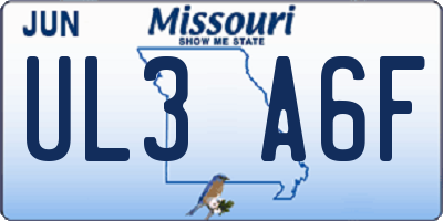 MO license plate UL3A6F