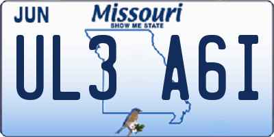 MO license plate UL3A6I