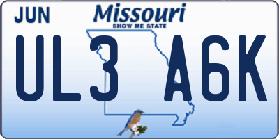 MO license plate UL3A6K