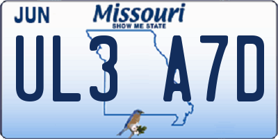 MO license plate UL3A7D