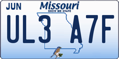 MO license plate UL3A7F