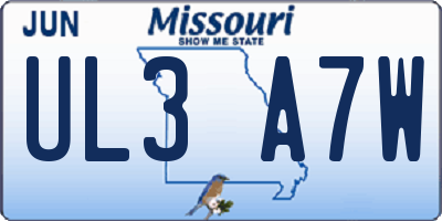 MO license plate UL3A7W