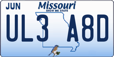MO license plate UL3A8D