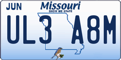 MO license plate UL3A8M