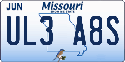 MO license plate UL3A8S