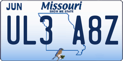 MO license plate UL3A8Z