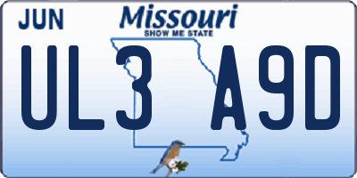 MO license plate UL3A9D
