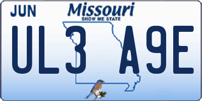 MO license plate UL3A9E