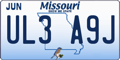 MO license plate UL3A9J