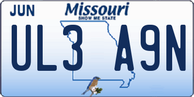 MO license plate UL3A9N