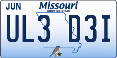 MO license plate UL3D3I