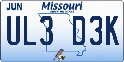 MO license plate UL3D3K