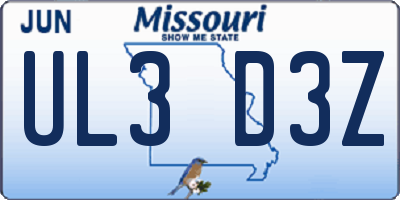 MO license plate UL3D3Z