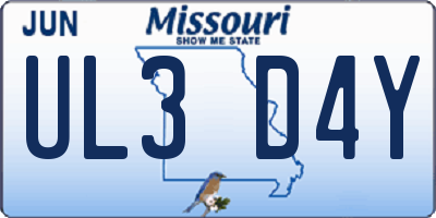 MO license plate UL3D4Y