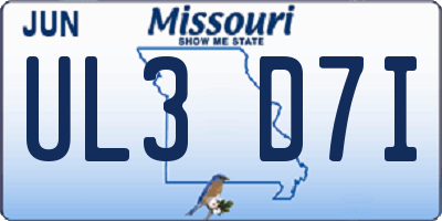 MO license plate UL3D7I
