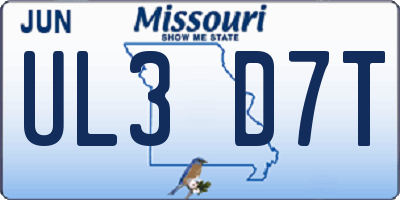 MO license plate UL3D7T