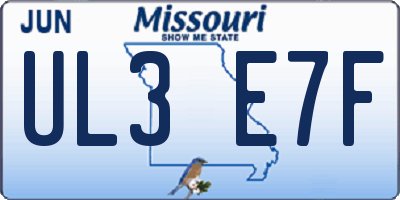 MO license plate UL3E7F