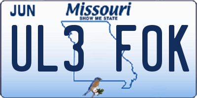 MO license plate UL3F0K