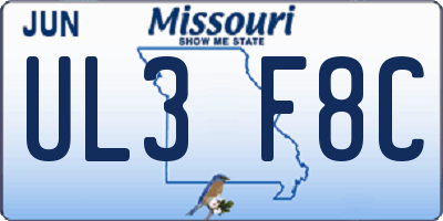 MO license plate UL3F8C