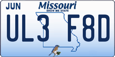 MO license plate UL3F8D