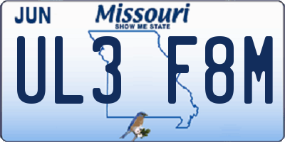 MO license plate UL3F8M