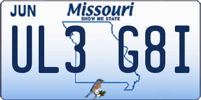 MO license plate UL3G8I