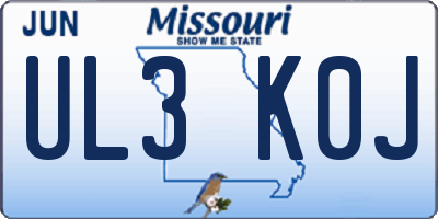 MO license plate UL3K0J