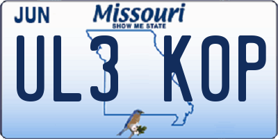 MO license plate UL3K0P