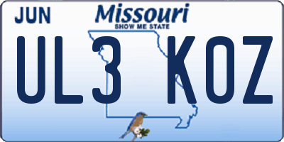 MO license plate UL3K0Z