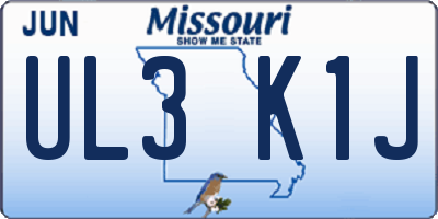 MO license plate UL3K1J