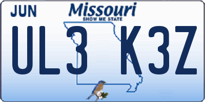 MO license plate UL3K3Z