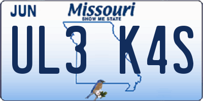MO license plate UL3K4S