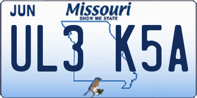 MO license plate UL3K5A