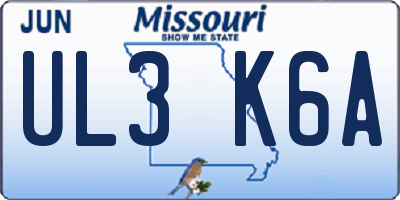 MO license plate UL3K6A
