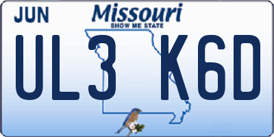 MO license plate UL3K6D