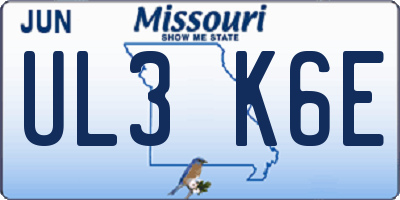 MO license plate UL3K6E