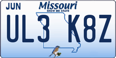 MO license plate UL3K8Z