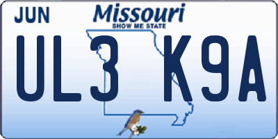 MO license plate UL3K9A