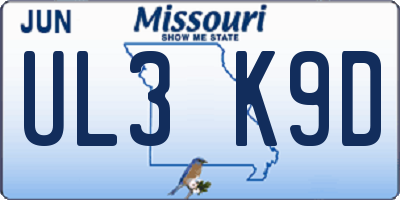 MO license plate UL3K9D