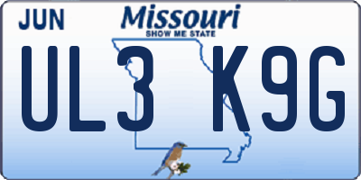 MO license plate UL3K9G