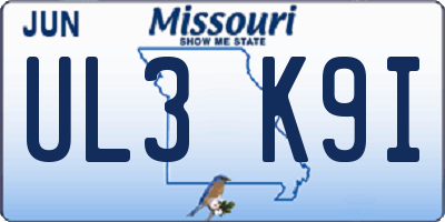 MO license plate UL3K9I