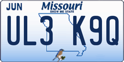 MO license plate UL3K9Q