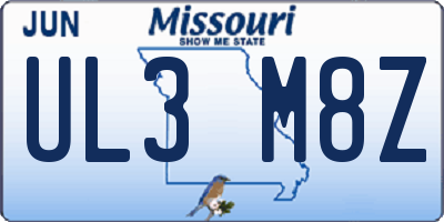 MO license plate UL3M8Z